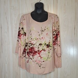 Rose & Olive Pale Pink Floral Print Women's Top Sz 3X